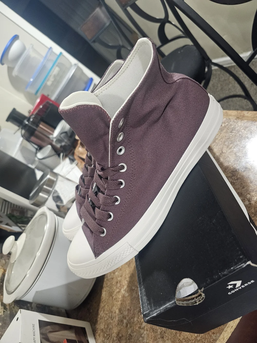 Converse High-Top Sneakers in Deep Maroon and White